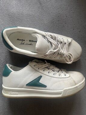 Bata x Wilson White and Teal Low-Top Sneakers